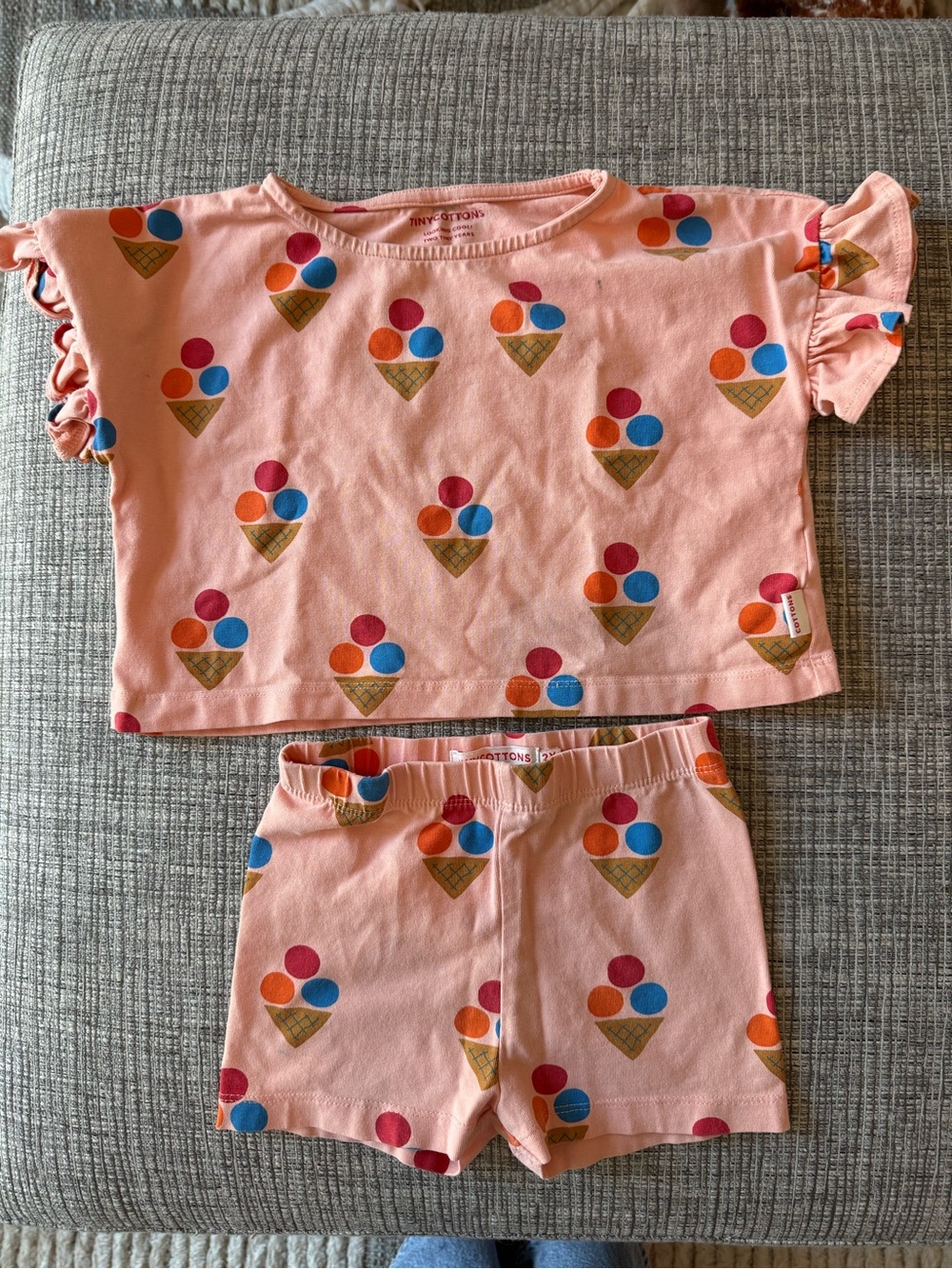 TINYCOTTONS orangey/pink ice cream print summer set - size 2